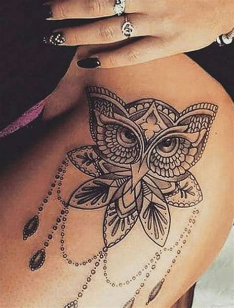 Lotus Owl Hip Tattoo Ideas For Women Geometric Snowy