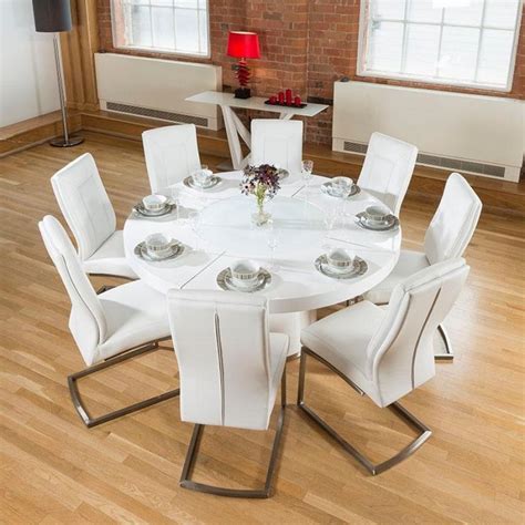 Made in malaysia, the table is built from sturdy and comfortably seats up to six. Large Round White Gloss Dining Table Lazy Susan, 8 White ...