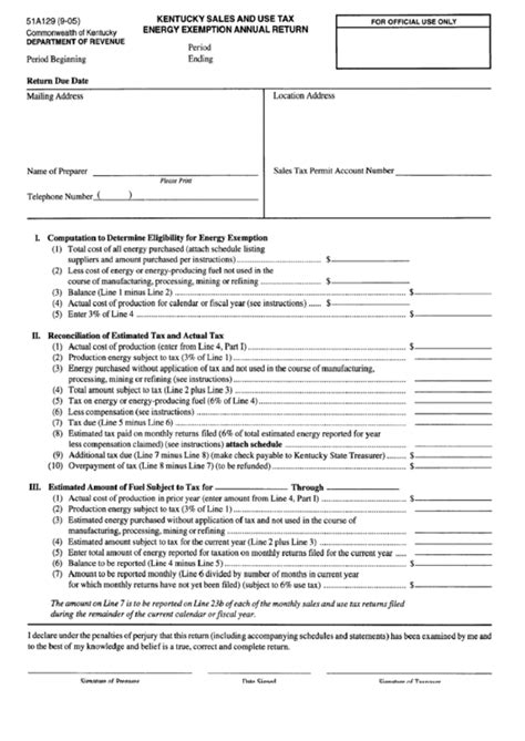 Kentucky Sales And Use Tax Energy Exemption Annual Return Form