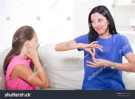 Smiling Deaf Girl Learning Sign Language Stock Photo 332513873