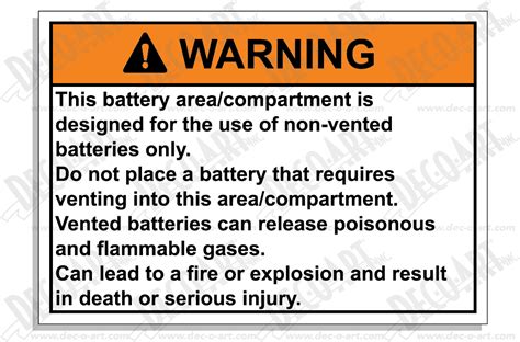 Fr2l90 Warning Non Vented Battery Compartments Pack Of 100 Labels