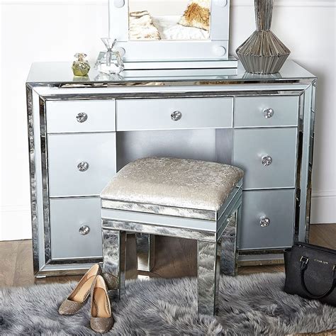 Madison Grey Glass 7 Drawer Mirrored Dressing Table Picture Perfect Home