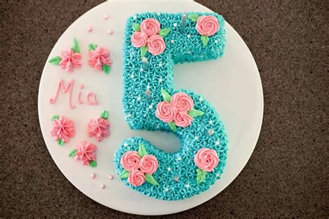 Vanilla Number 5 Cake With Piped Buttercream And Rose Swirls Jan 2017