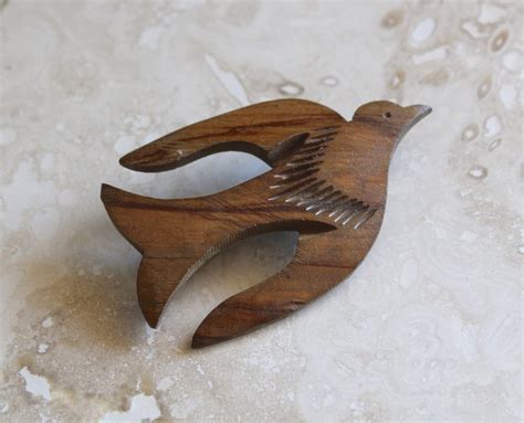 Olive Wood Dove Brooch Wooden Dove Pin Carved Wood Fish