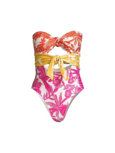 Farm Rio Tropical Woodcut One Piece Swimsuit In Pink Lyst