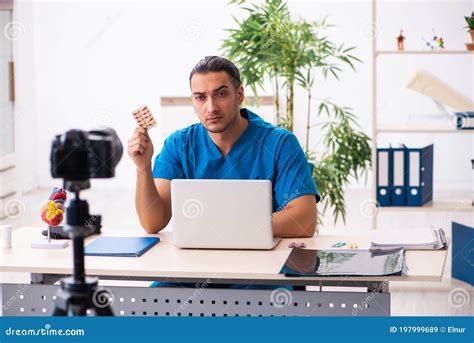 Young Male Doctor Recording Video For His Blog Stock Image Image Of