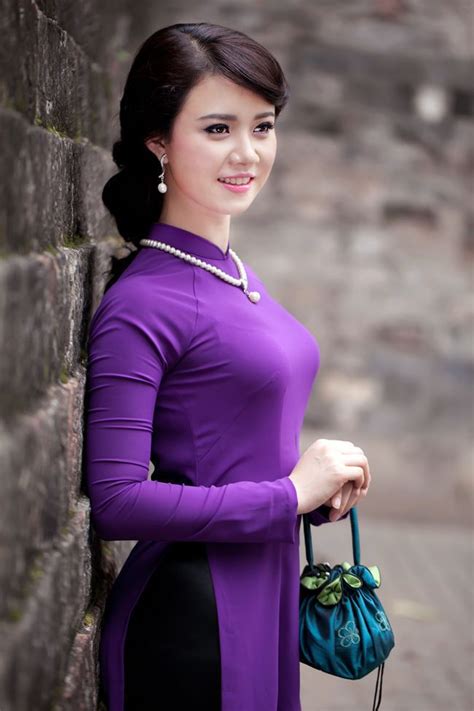 Purple Vietnamese Ao Dai Custom Made Silk Dress Black Satin Pant Handmade Casual Áo Dài