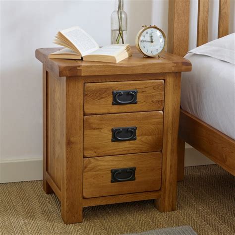 Original Rustic 3 Drawer Bedside Cabinet Oak Furniture Land