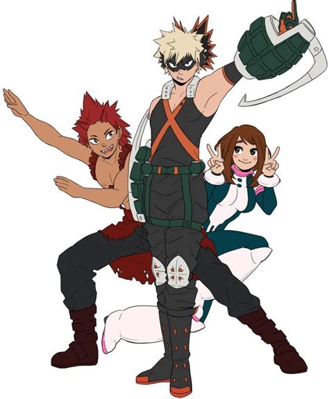An Image Of Some Anime Characters With Their Arms In The Air And One