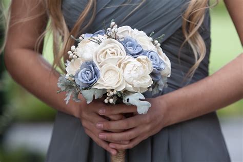 Steele Blue And Grey Bridesmaid Bouquet Keepsake Wedding Bouquet