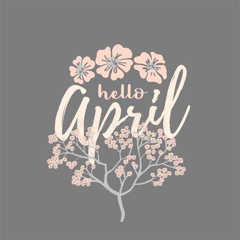 Hello April Card With Cherry Blossom Spring Flower Tree Stock Vector
