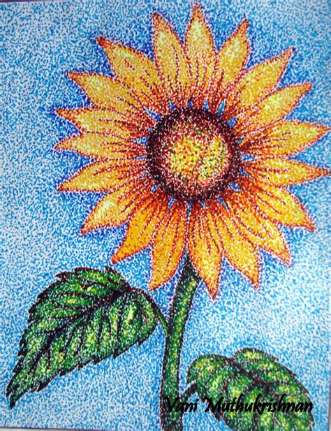 Pointillism Sunflower Pointalism Art Stippling Art Art