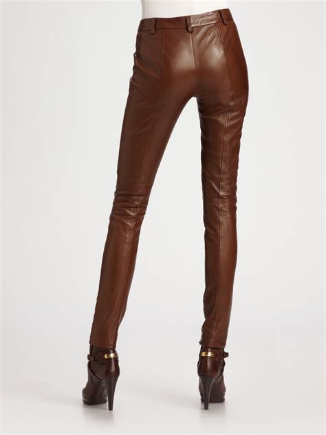 Lyst Ralph Lauren Blue Label Leather Pants In Brown