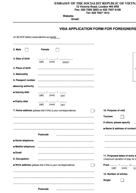 Visa Application Form For Foreigners Embassy Of The Socialist