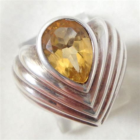 Estate Sterling Silver Citrine Gemstone Modernist Ring Sz 6.5 | Citrine gemstone, Modernist ring 