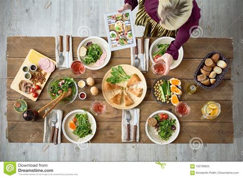 Festive Dinner Table With Food Stock Image Image Of