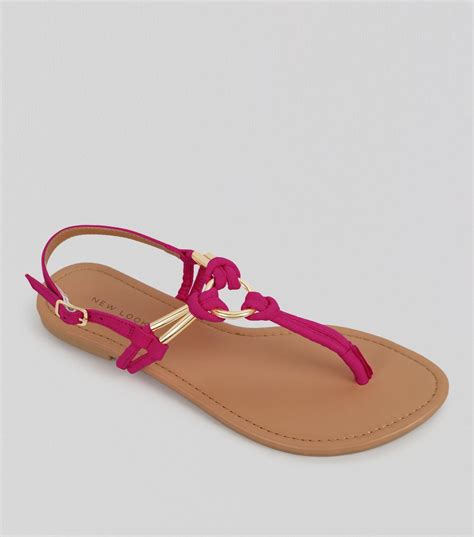 New Look Bright Pink Metal Ring Toe Post Sandals In Pink Lyst