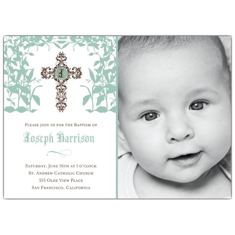cross trellis boy photo baptism invitations paperstyle