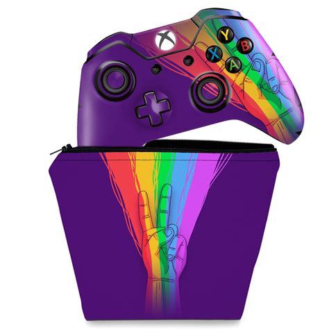 Kit Capa Case E Skin Xbox One Fat Controle Rainbow Colors Colorido
