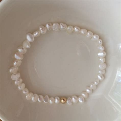 Tiny Freshwater Pearl Stretch Bracelet Sterling Silver Bead Etsy