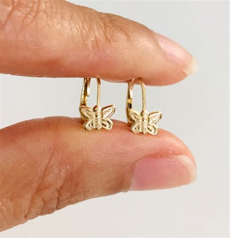 14K Solid Gold 6mm Butterfly Earrings Dainty Gold Butterfly Earrings