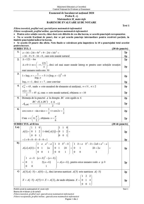 Rezolvare test 7 de antrenament pentru bacalaureat (19 aprilie 2021): Vezi BAREMELE noilor modele BAC 2020 MATEMATICA -subiecte ...