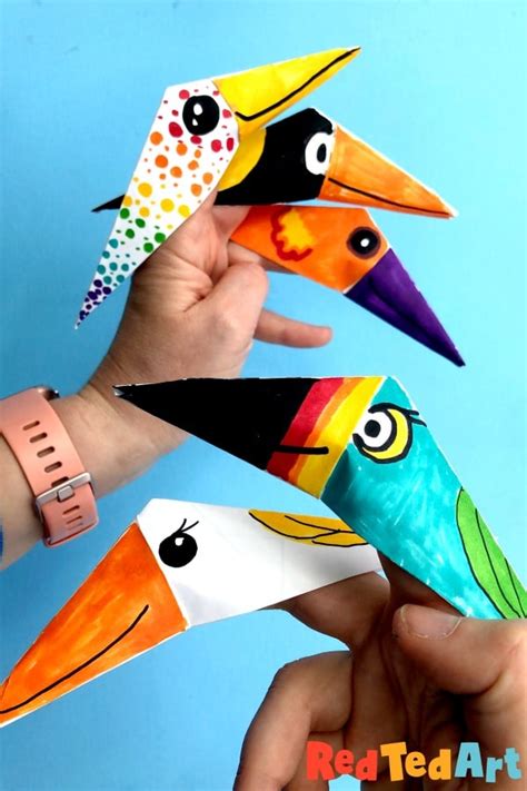 Easy Bird Finger Puppet Origami Red Ted Art Kids Crafts