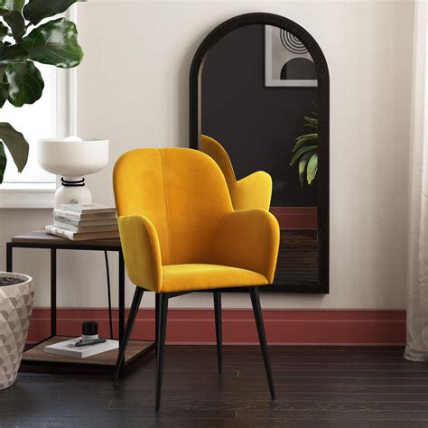 Qe Fallon Accent Chair Living Room Furniture Mustard Yellow Velvet