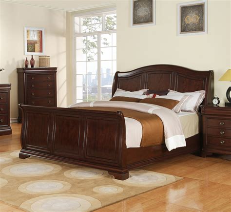 Cherry Wood Queen Sleigh Bed Hanaposy