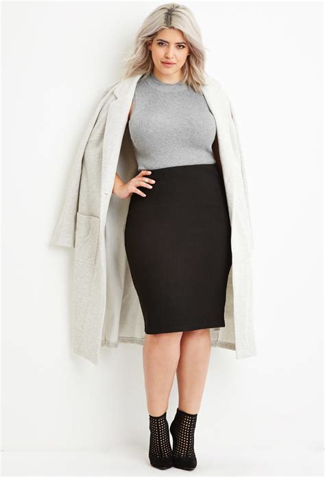 Lyst Forever 21 Plus Size Ribbed Pencil Skirt In Black