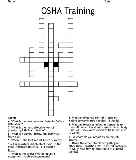 Osha Training Crossword Wordmint