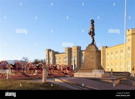 Stonewall Jackson Statue And Cannons At Virginia Military Institute