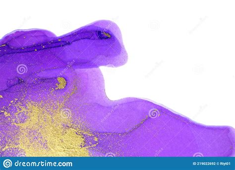 Smudges Of Purple Watercolor Paint Interspersed With Gold Particles On