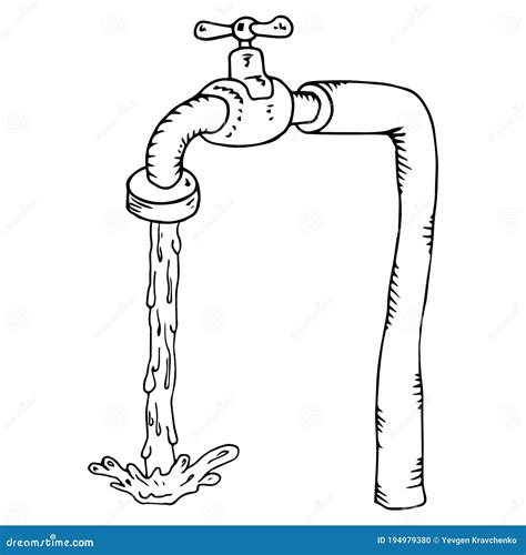Water Tap Water Tap With Water Vector Illustration Of A Water Faucet