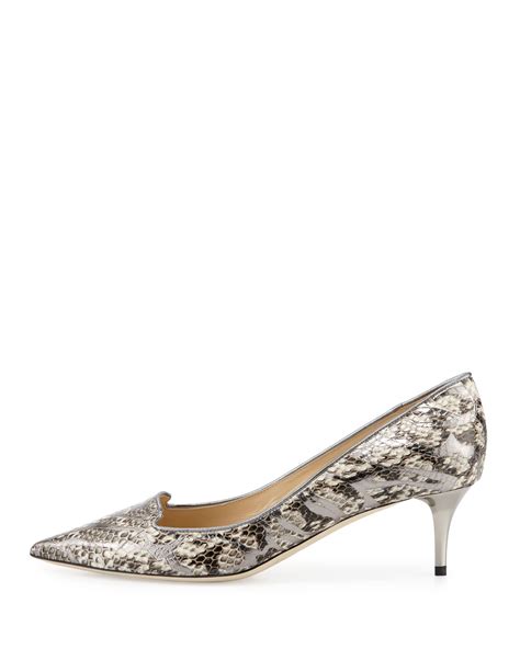 Jimmy Choo Allure Snakeskin Kitten Heel Pump Naturalsilver