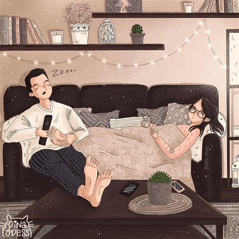 Overwhelming Illustrations Representing The Daily Joys Of A Couples Life Cute Couple Drawings
