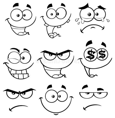 Black And White Cartoon Funny Face With Expression Set 1 Collection