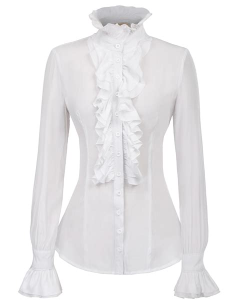 Autumn Winter Blouse White Vintage Retro Victorian Style Long Sleeve