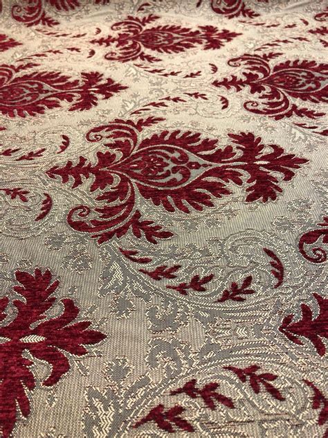 Sabrina Ruby Damask Fabric Chenille Upholstery Fabric By The Yard Sofa
