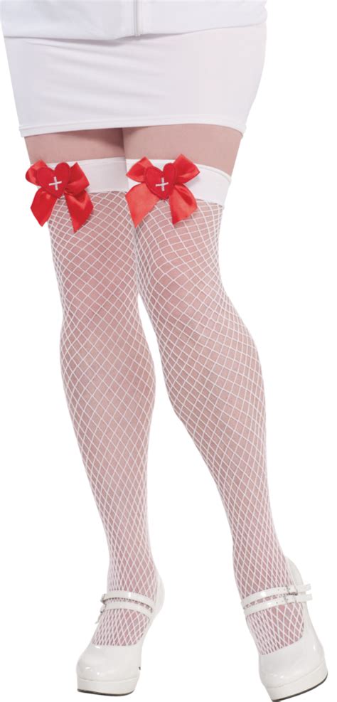 Adult Fishnet Thigh High Stockings With Nurse Bow Party City