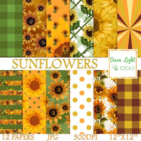 Sunflower Digital Papers Vintage Sunflowers Scrapbook Papers