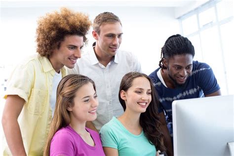 Smiling Students In Computer Class Stock Image Image Of Academic