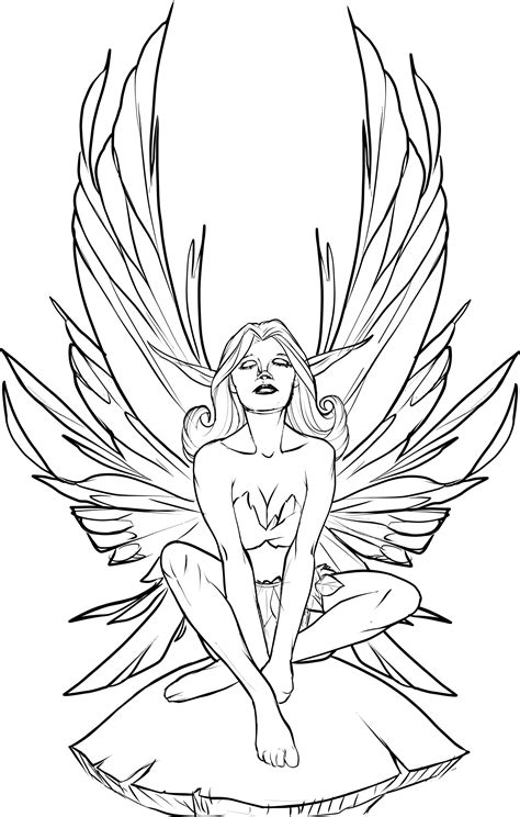 Clipart Meditating Fairy Line Art