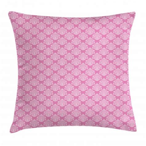 Pink Throw Pillow Cushion Cover Intricate Flower Motifs Artistic