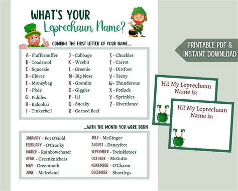 What S Your Leprechaun Name Game Printable St Etsy In Leprechaun Names St Patrick S