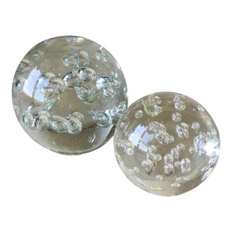 Clear Glass Paperweights With Bubbles A Pair Chairish