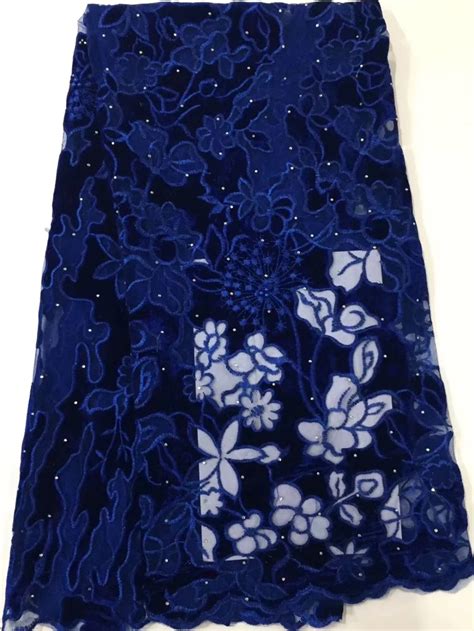 Royal Blue Nigerian Laces Fabrics High Quality Velvet Laces Fabric Wedding African French Tulle