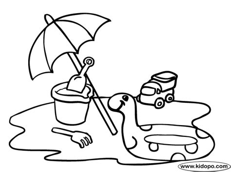 Beach ball and umbrella coloring page. Toys play beach coloring page