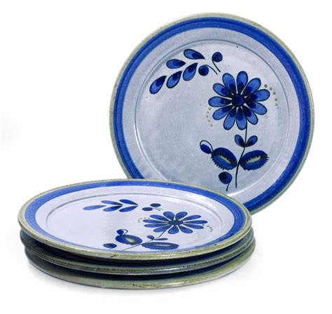 Ceramic Dinner Plates Set Of 4 Blue Chrysanthemum Novica