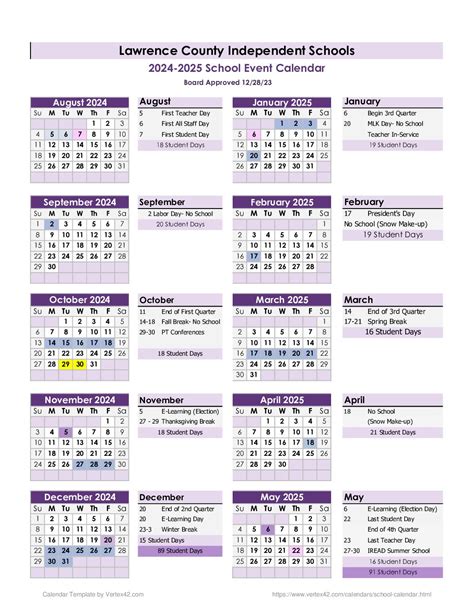 2024 2025 School Calendar Lawrence County Independent Schools